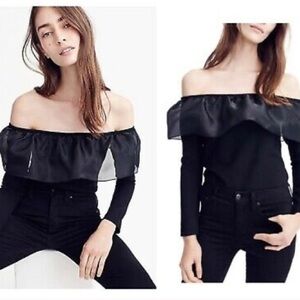 J. Crew Black Organza Ruffle Off Shoulder Knit Top Size Medium
